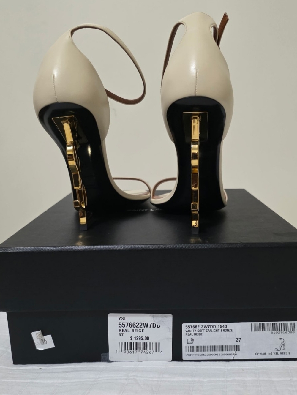 Saint Laurent Cream Leather Opyum Slingback Sandals Size7/ has Black Dots   R/L - Picture 4 of 9